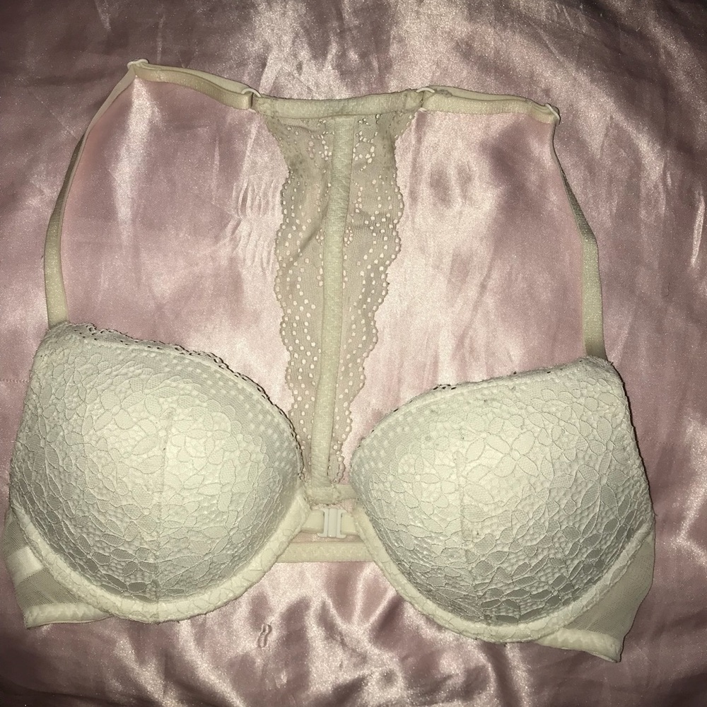 White front clasp racerback push-up bra
